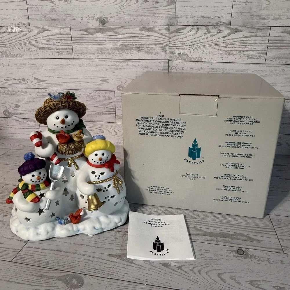 Party Lite Partylite Retired Snowbell 3 Snowman Tealight Candle Holder P7702 NIB